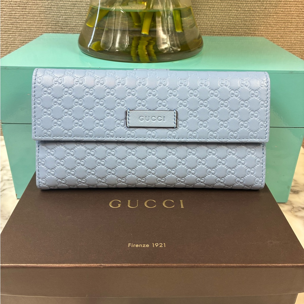 Gucci Micro Guccissima Light Blue Gg Leather Multi Pocket Wallet Nwot Authentic